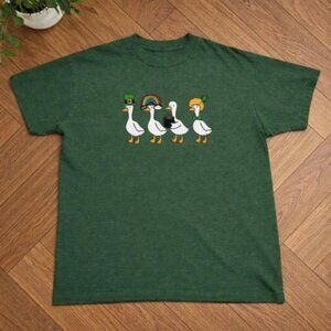 Forest Green St. Patrick's Day Graphic Tee With Cute Duck Design Unisex Shirt U